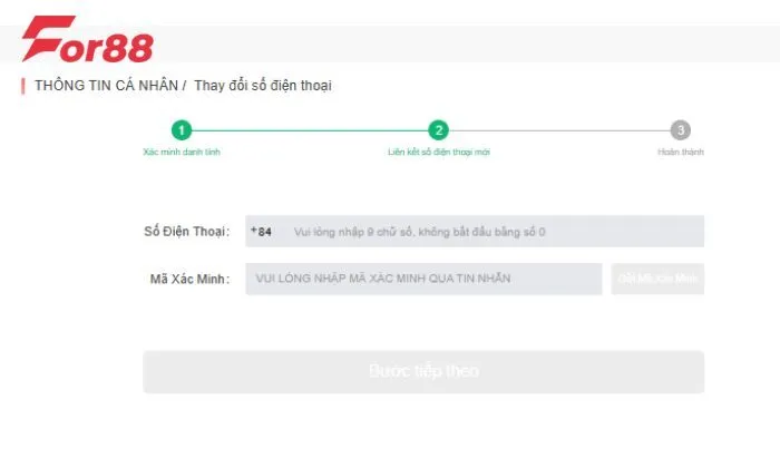 đăng ký For88 Kích hoạt số điện thoại tại For88 để nâng cấp hệ thống bảo mật tốt hơn