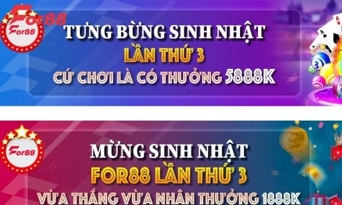 Khuyến mãi For88 sinh nhật Khuyến mãi mừng sinh nhật tại For88 uy tín hàng đầu