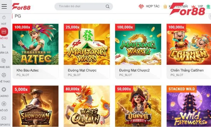Nổ hũ For88 Sảnh nổ hũ PG