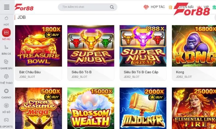 Nổ hũ For88 Sảnh nổ hũ JDB