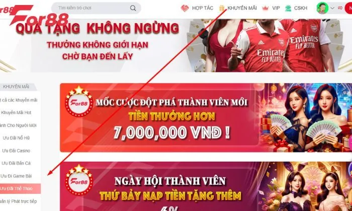Ưu đãi For88 Thể thao Các bước tham gia nhận ưu đãi For88 tại sảnh cược Thể thao