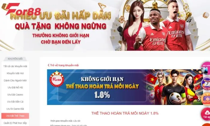 Ưu đãi For88 Thể thao Người chơi nhận thông báo về ưu đãi ngay tại trang web nhà cái For88